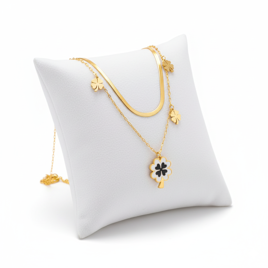 18k Gold Stainless Steel Necklace  Lucky Four Leaf Clover