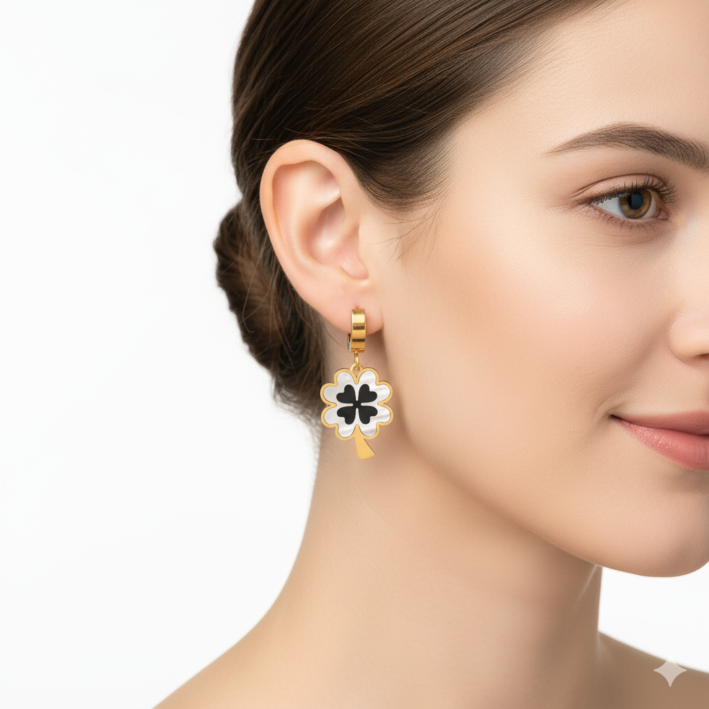 18k Gold Stainless Steel Earring Lucky Four Leaf Clover